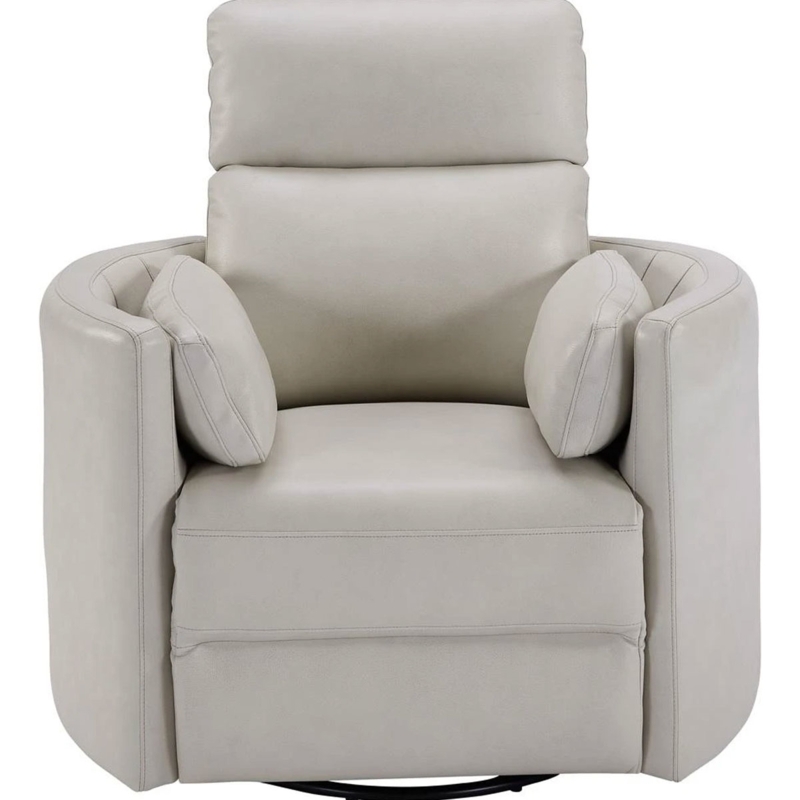 Power Swivel Recliner with Barrel Silhouette in Ivory Leather-Like