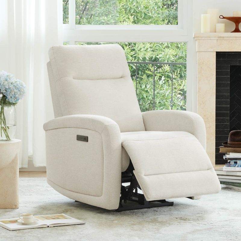 Power Wall Hugger Recliner Woven Texture Cream Side Controls