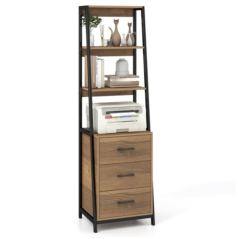 Printer Stand Shelving Ladder Unit 3 Drawers Industrial Metal Wood