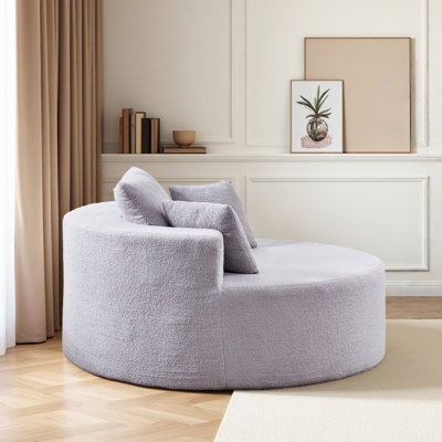 Purple Boucle Barrel Chair, Oversized Circular Seat & Matching Pillows