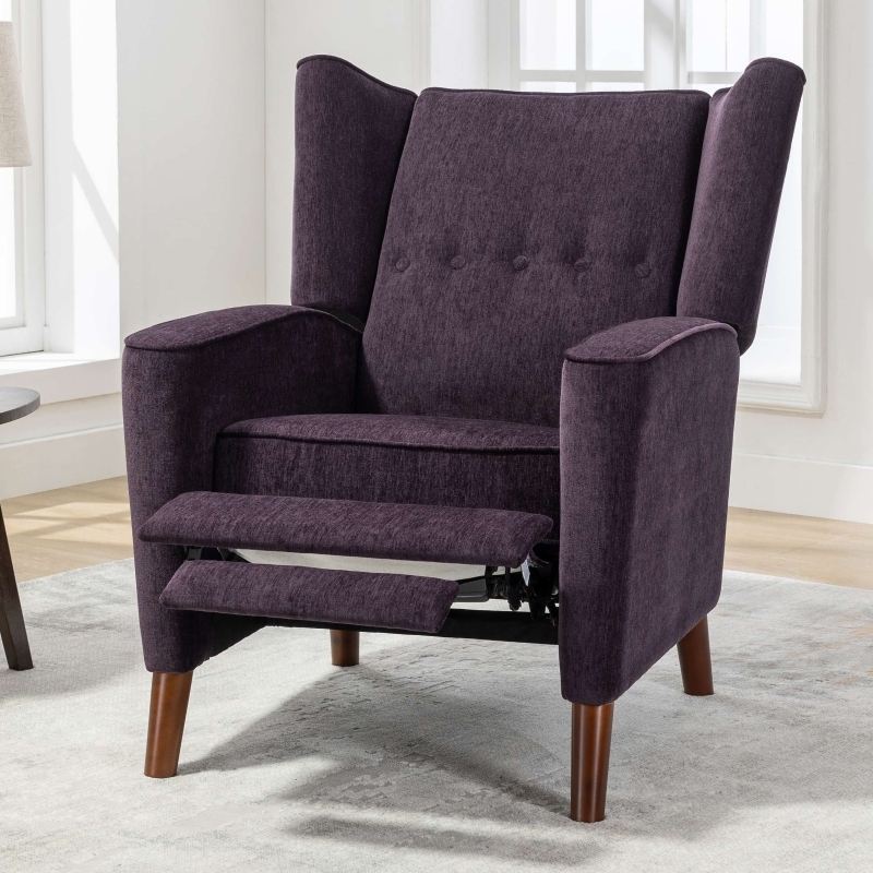 Purple Chenille Wingback Recliner with Button Tufting