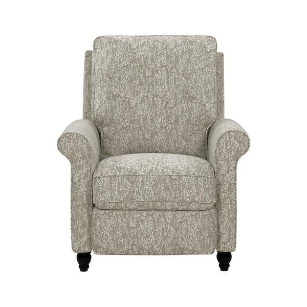 Push Back Recliner Chair in Taupe Woven Coral Pattern Fabric