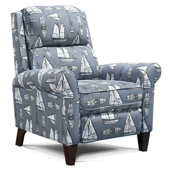Push Back Recliner with Nautical Sailboat Print and Rolled Arms