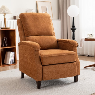 Push-Back Recliner with Tapered Wood Legs and Rolled Arms, Fabric