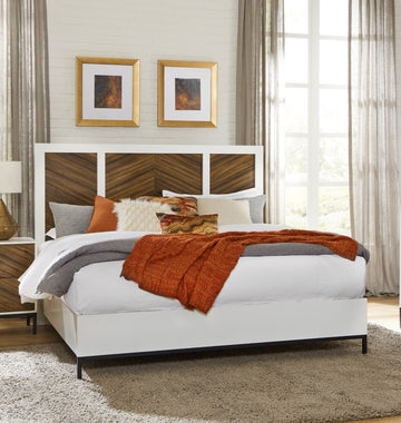 Queen Bed Chevron Wood Headboard with White Frame Contrast