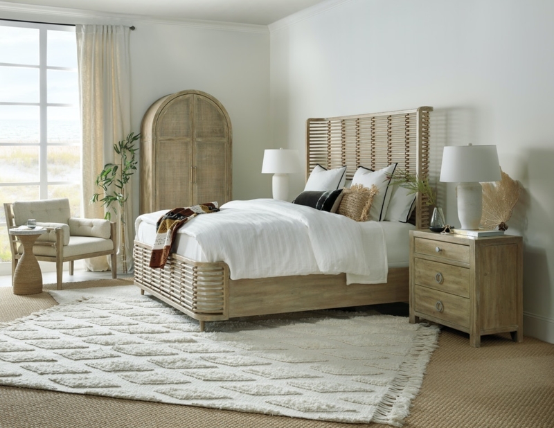 Queen Bed Tall Headboard with Horizontal Slat Rattan Texture