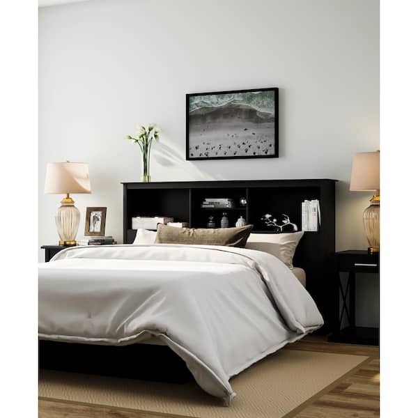 Queen Bookshelf Headboard Four Integrated Storage Compartments