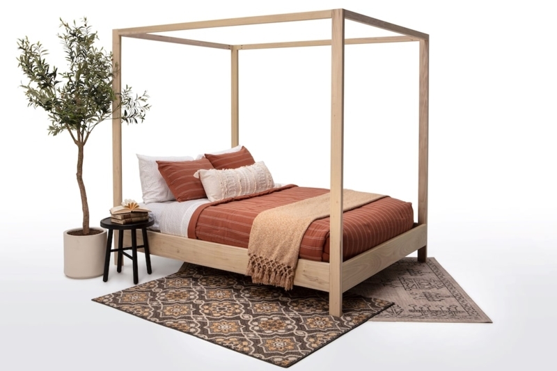 Queen Canopy Bed Frame, Solid Wood Low Platform Bed With Optional Headboard  - Etsy