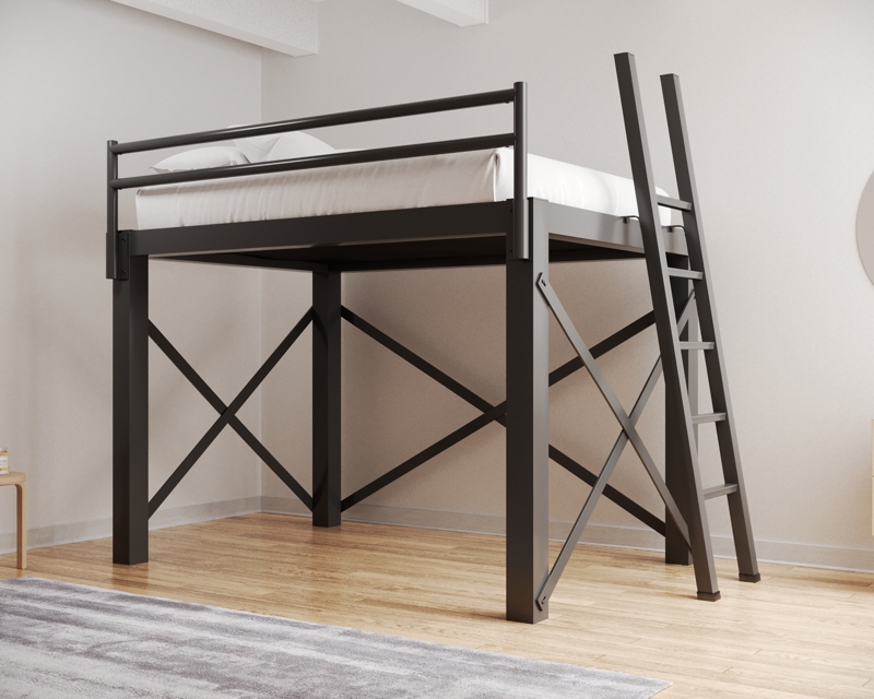 Queen Loft Bed for Adults Charcoal Metal Industrial Style