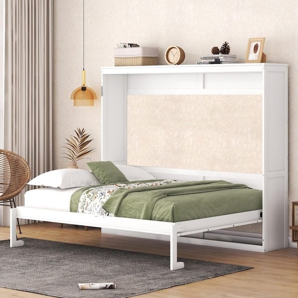 Queen Murphy Bed with Integrated Wall Cabinet and Top Shelf