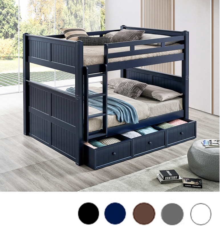Queen over Queen Bunk Bed w/ Trundle + Storage -Dillon