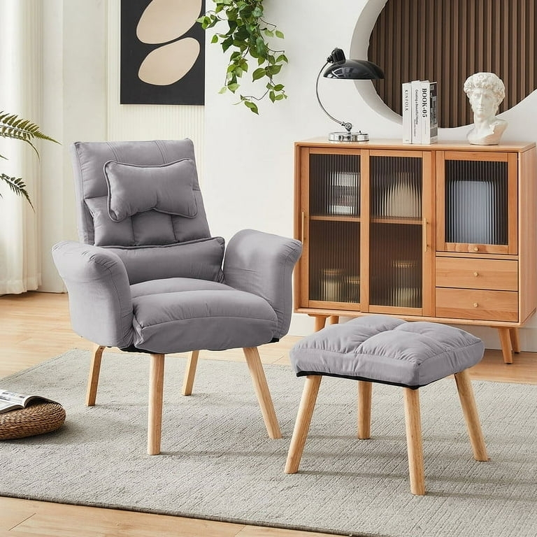 Quilted Back Accent Chair with Ottoman and Splayed Wood Legs