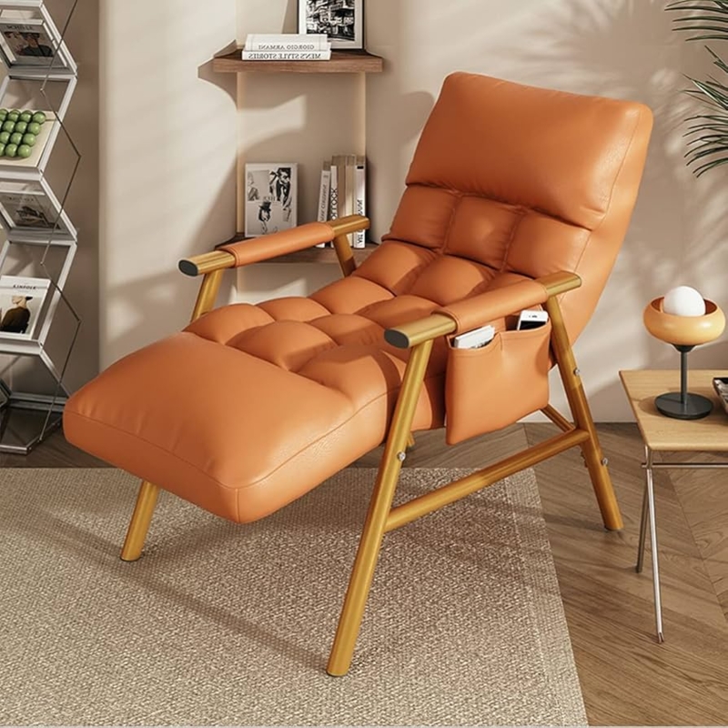 Quilted Lounge Chair with Gold Metal Frame and Side Pocket
