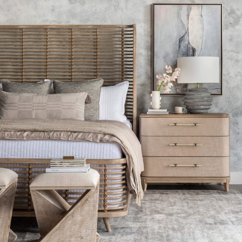 Rattan Bed Frame Slat Design Rope Binding Coastal Style Tall