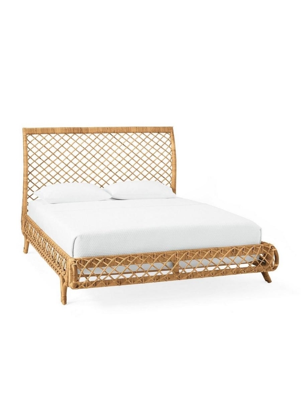 Rattan Bed Frame with Diamond Lattice Headboard and Open Weave Base
