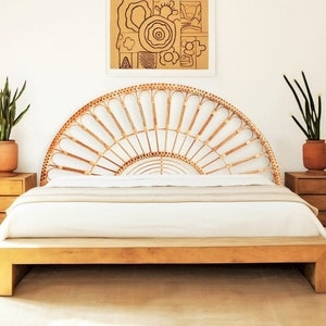 Rattan Fan Headboard with Semicircular Silhouette, Organic Modern Style