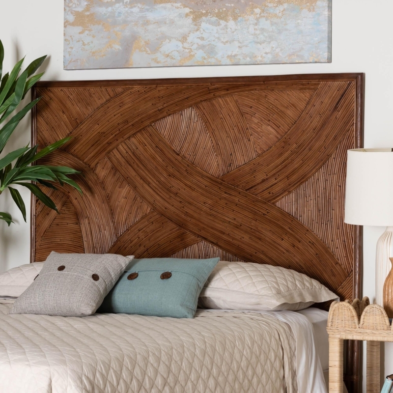 Rattan Headboard Dark Brown Crisscross Weave Bohemian