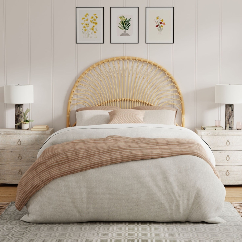 Rattan Loop Headboard with Sunburst Silhouette, Coastal Style Decor