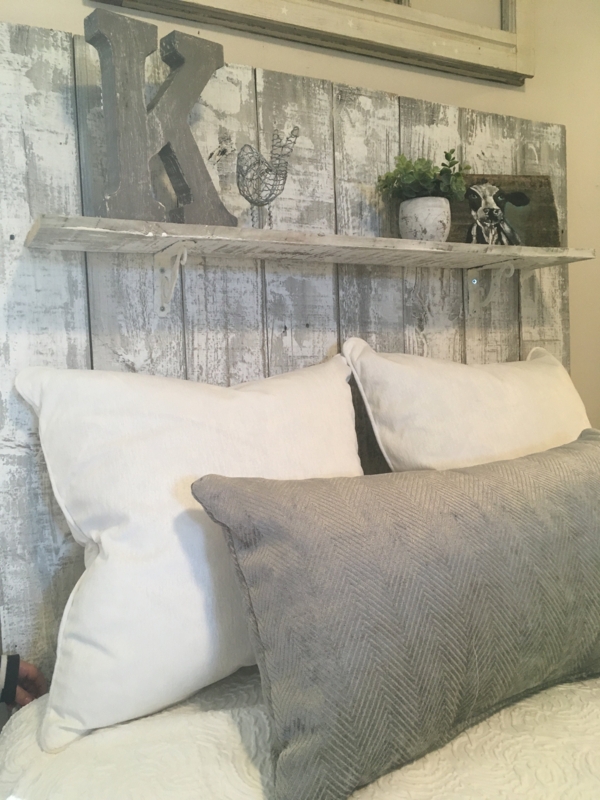 Reclaimed Wood Headboard Integrated Shelf Distressed Farmhouse