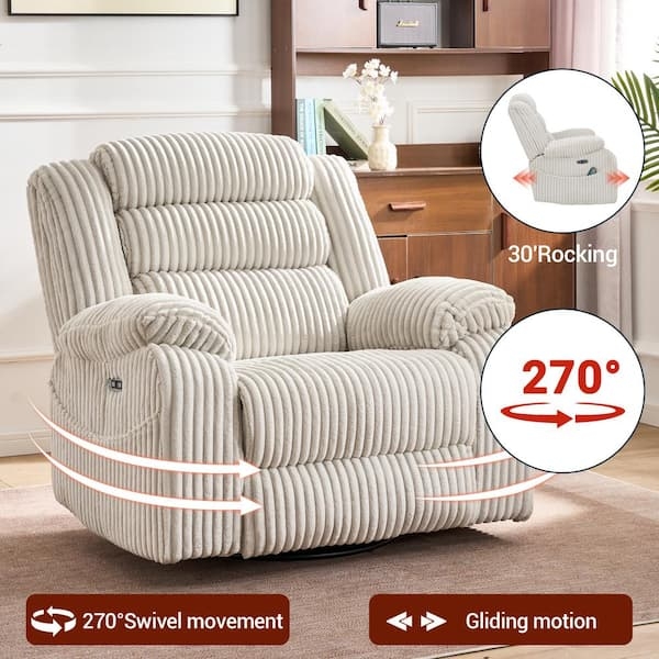 Recliner 270 Degree Swivel Rocking Feature Corduroy Upholstery