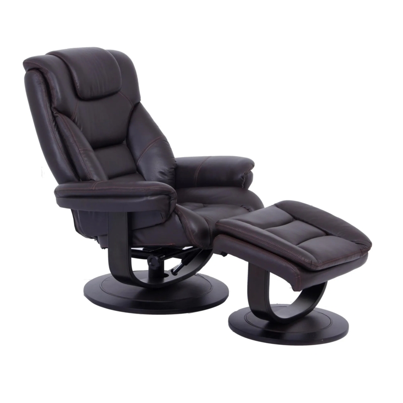 Recliner and Ottoman Dark Brown Espresso Leather Look Circular Base
