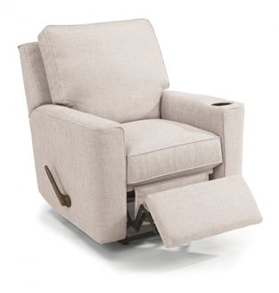 Recliner Beige Linen Like Upholstery Integrated Cup Holder Side Lever