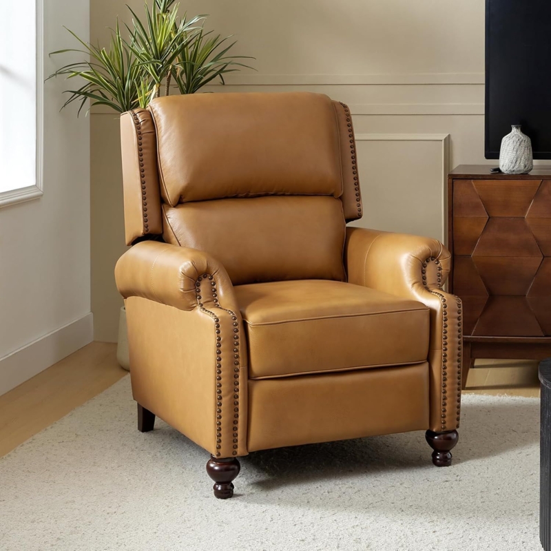 Recliner Caramel Tan Leather Like Turned Front Legs