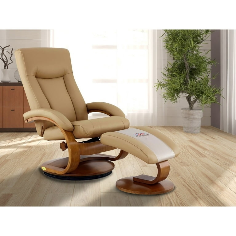 Recliner Chair and Ottoman Set Curved Wood Base Beige Scandi Style