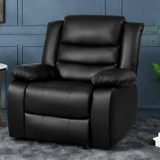 Recliner Chair Black Leather Like Segmented Backrest Padded Arms