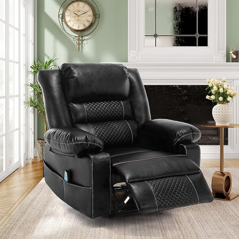 Recliner Chair Black Quilted Power Massage Remote.