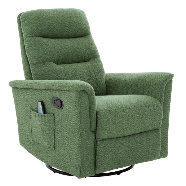 Recliner Chair Boucle Fabric Side Pocket Swivel Base