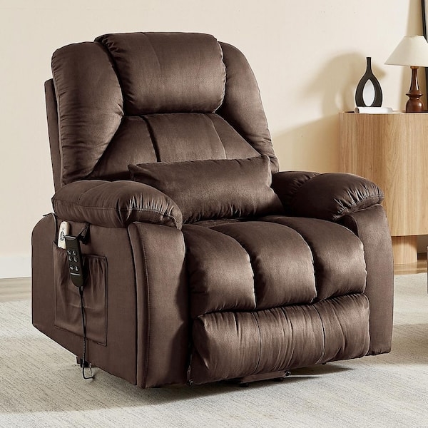 Recliner Chair Brown Microsuede Power Lift Side Pocket