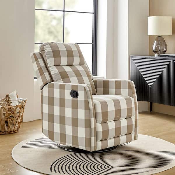 Recliner Chair Buffalo Check Swivel Manual Tan Cream