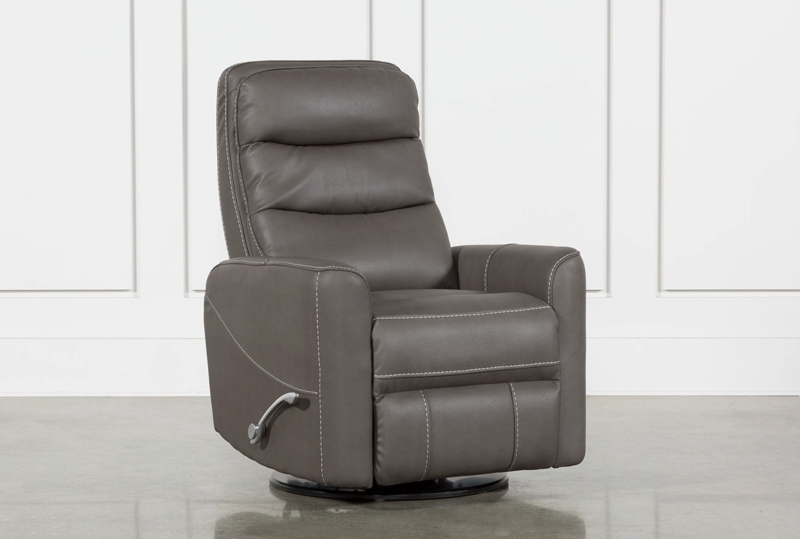 Recliner Chair Channeled Back Grey Contrast Stitching Swivel Glider