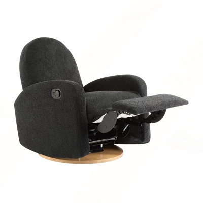 Recliner Chair Charcoal Boucle Texture Rounded Silhouette Swivel Glider (75)