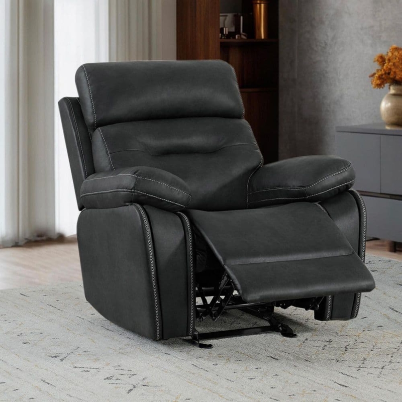 Recliner Chair Charcoal Contrast Stitching Overstuffed Manual Rocker