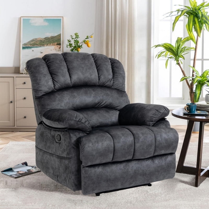 Recliner Chair Charcoal Fabric Integrated Headrest Plush Manual