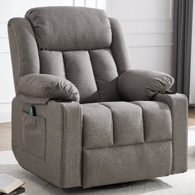 Recliner Chair Charcoal Grey Fabric Swivel Vertical Stitching