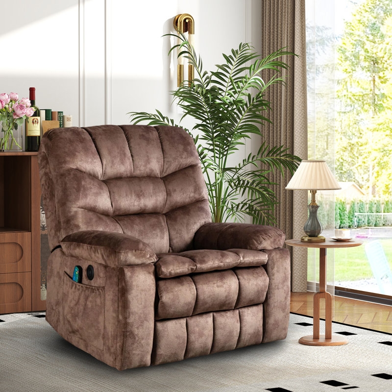 Recliner Chair Chocolate Brown Microfiber Oversized Channeled Tufting