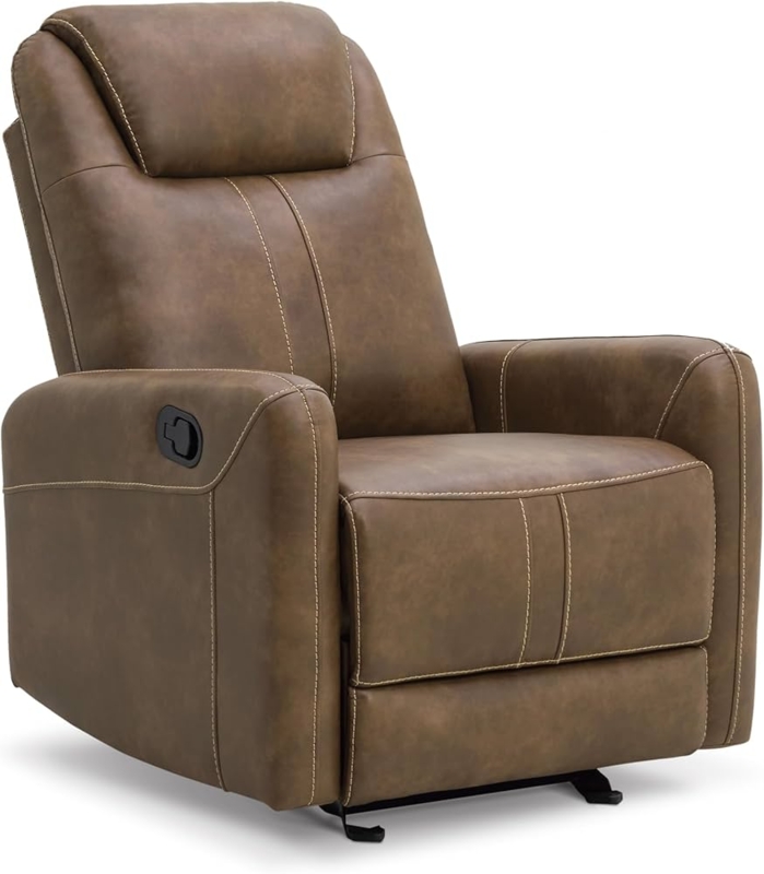 Recliner Chair Contrast Stitching Pebbled Leather Like Manual Recliner