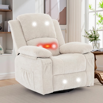 Recliner Chair Cream Chenille-like Rocker Swivel Heated Massage