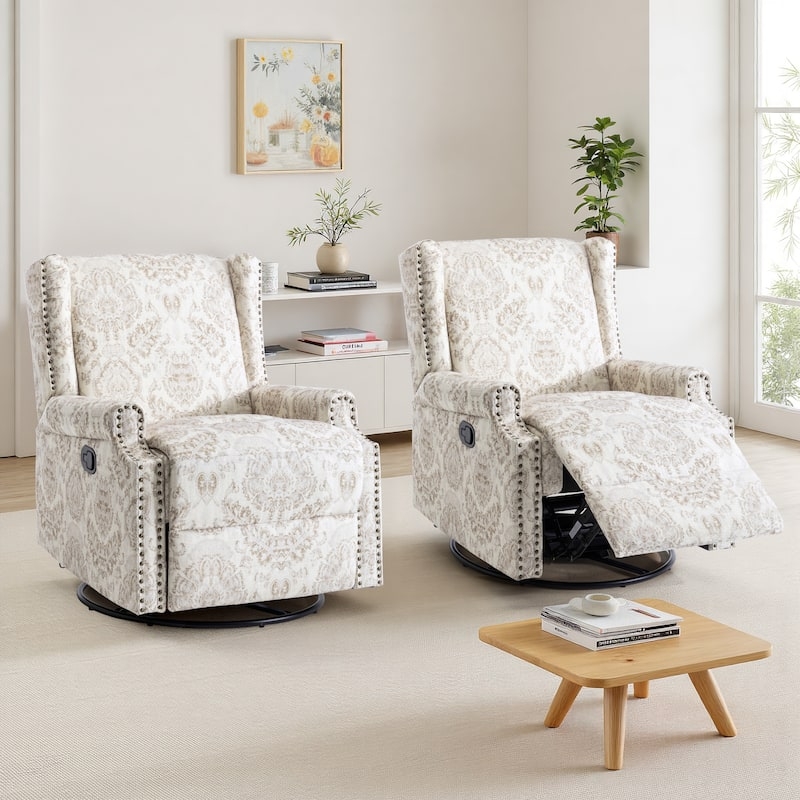 Recliner Chair Damask Upholstery Swivel Glider Nailhead