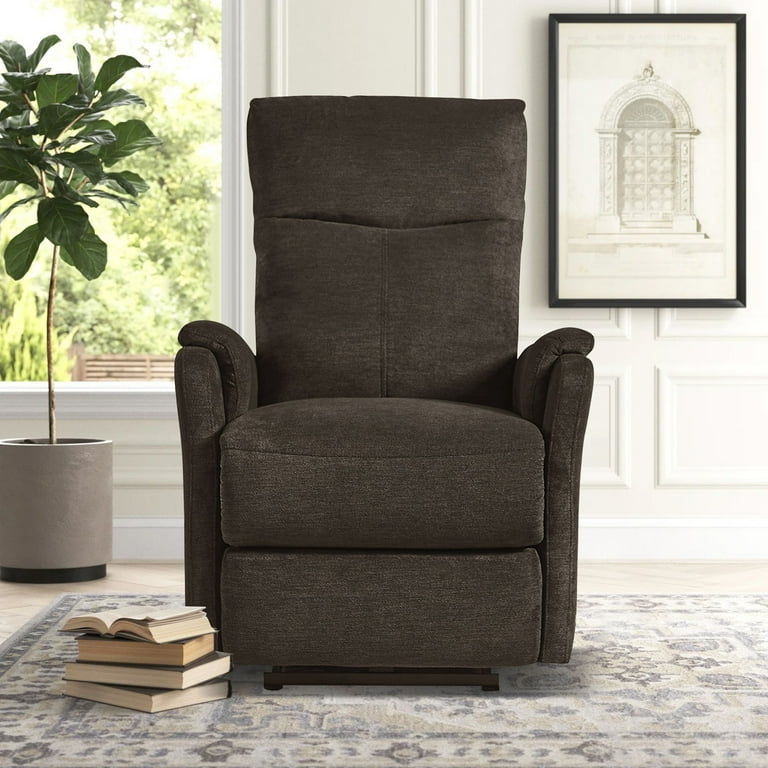 Recliner Chair Dark Brown Textured Fabric High Back Transitional