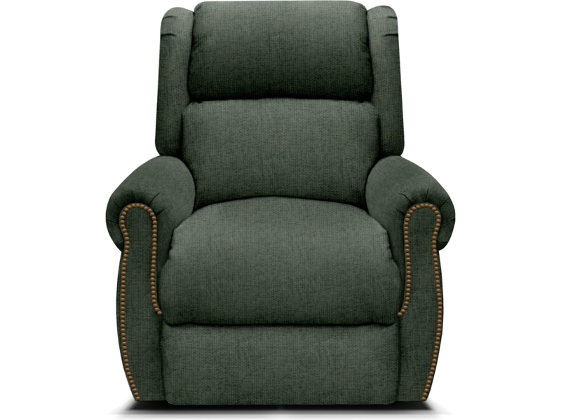 Recliner Chair, Dark Green Tiered Cushion Back with Bronze Nailhead Trim