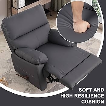 Recliner Chair Dark Grey High Resilience Cushion Wood Toned Lever