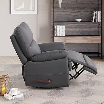 Recliner Chair Dark Grey Manual Lever Clean Contemporary Lines