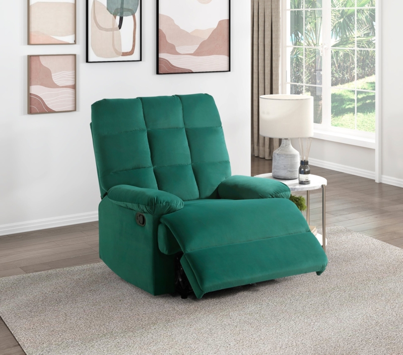 Recliner Chair Emerald Green Velvet Square Tufted Back Pillowtop Arms