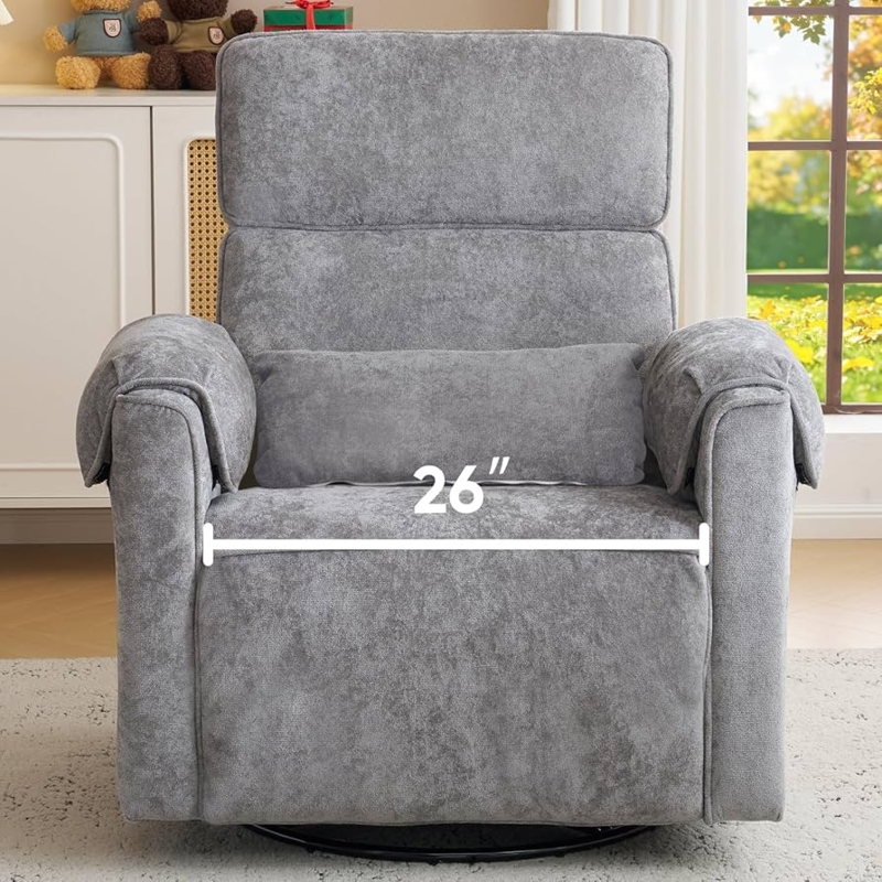 Recliner Chair Extra Wide Swivel Rocker with Overstuffed Arms