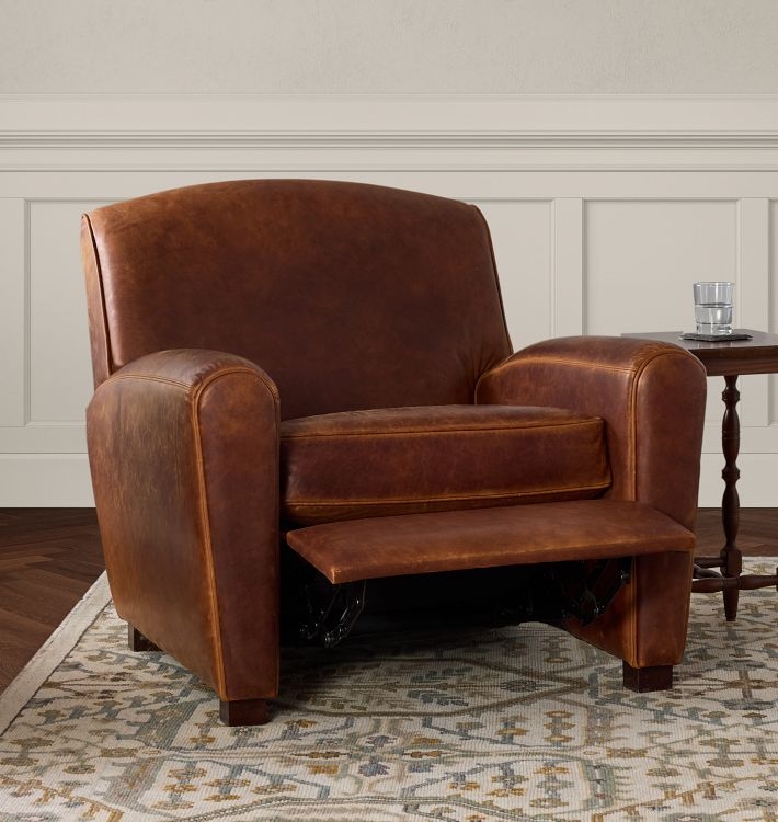 Recliner Chair Featuring Distressed Leather Look, Manual Operation
