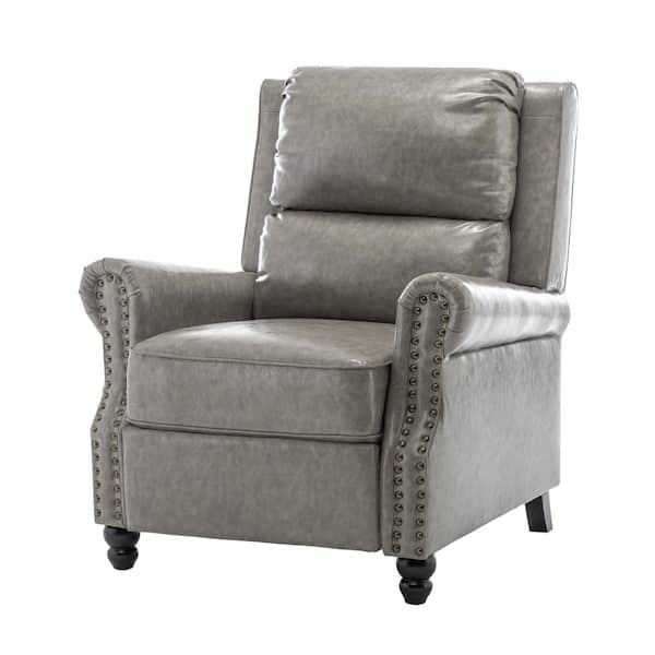 Recliner Chair Gray Leather Like Nailhead Trim Traditional Style